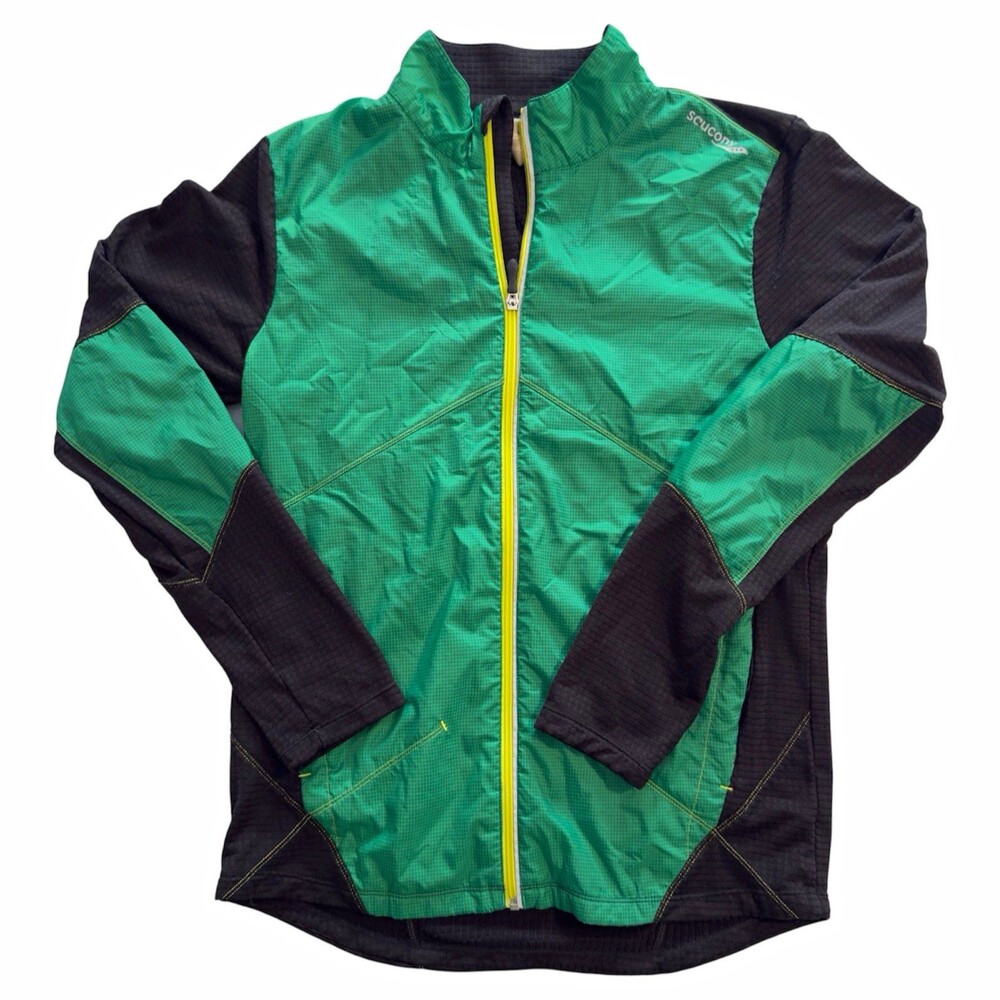 Saucony ViziPro Mens Running Jacket Medium Green Black Colorblock Full Zip Track